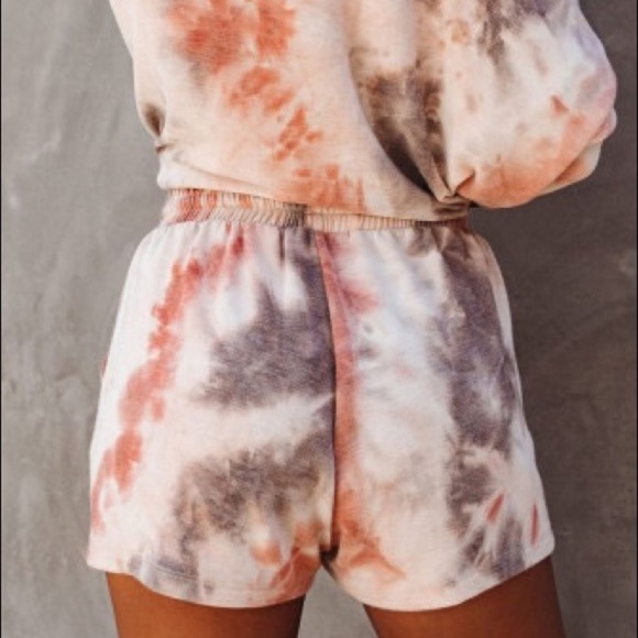 Rust/grey Pocketed Tie-dye Knit Shorts Set - Picture 9 of 13